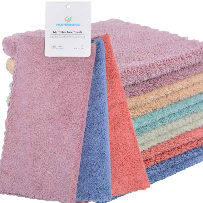 HOPESHINE Face Makeup Remover Cloths Wash Cloth for Face Towels Facial Cleaning Wipes Reusable Soft for Sensitive Skin Erase Mascara, Eyeliner, Foundation, Lipstick with Just Water 12 inch X 12 inch