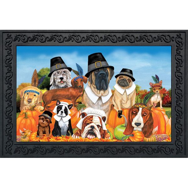 Give Thanks Dogs Thanksgiving Doormat Pet Humor Indoor / Outdoor 18" x 30"