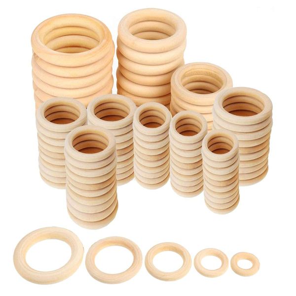 Fantasyon 100 Pcs 5 Sizes Natural Wood Rings, Unfinished Wooden Rings Wood for Craft Home DIY Jewelry Making Accessory Ring Pendant Connectors Wooden Craft Rings-15mm, 25mm, 35mm, 45mm, 55mm