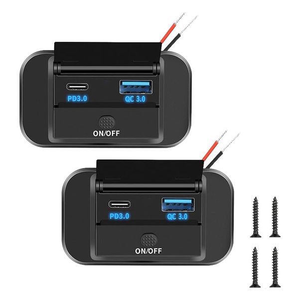2 Stück USB Steckdose 12V,12V USB Steckdose,Auto 12V Steckdose Wohnmobil,Schnellladung USB Auto Steckdose 12V,mit Schalter USB c Steckdose 12V,Geeignet für 12V/24V Autos,Boote und Wohnmobile