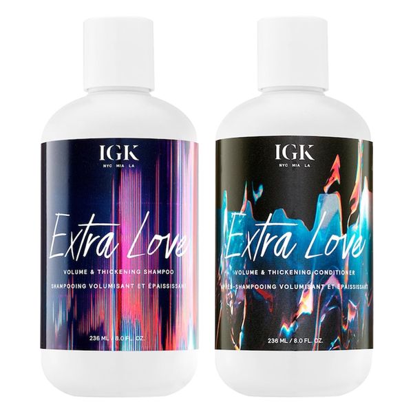 IGK EXTRA LOVE Volume & Thickening Shampoo and Conditioner Set | Lightweight + Supports Scalp + Balance Oil | Vegan + Cruelty Free | 8 Oz