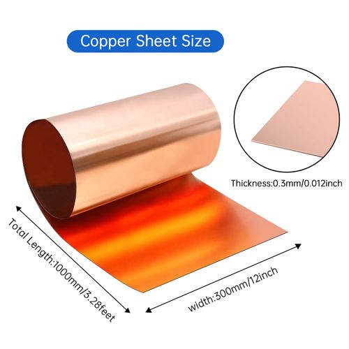 Uxney Copper Sheet Roll,Copper Flashing Roll 1000x300x0.3mm(LxWxT) Applicable to Various House Repair and DIY Projects