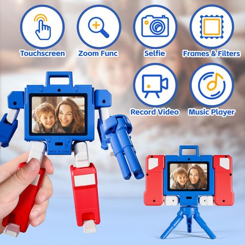 iPlay, iLearn Kids Touchscreen Selfie Camera, Digital Video Camera Toys for Toddler 3-5, Portable Travel Robot Camera W/ 32GB SD Card, Christmas Birthday Gifts Boy 4-8, Present for 6 7 9 10 Year Old