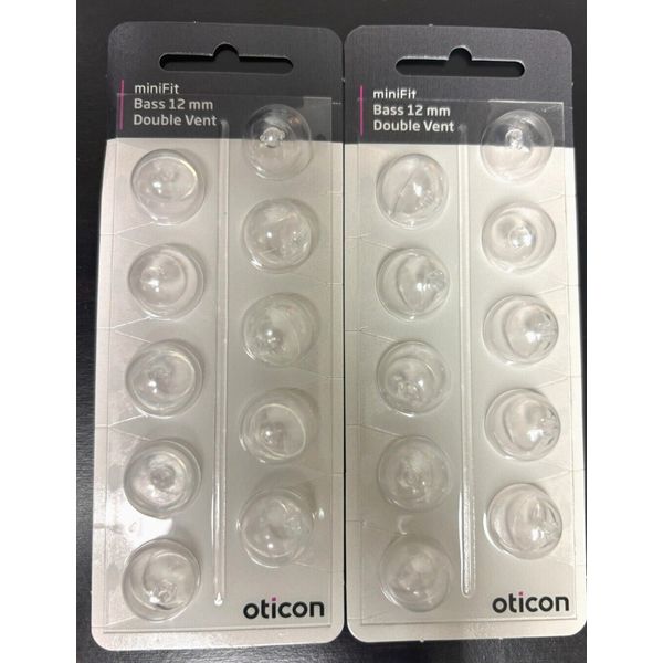 2 Pack Oticon miniFit 12mm Double Vent Domes For Hearing Aids. 20 Domes total.