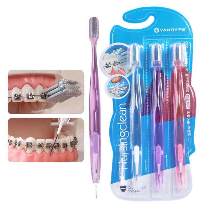 YANDY Concave Orthodontic Toothbrush for Braces Brackets, Pack of 3 ...