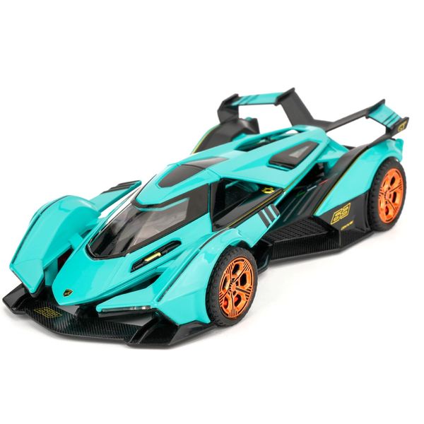 BDTCTK 1/32 Lamborghini V12 Vision GT Model Car, Zinc Alloy Pull Back Toy Car with Sound and Light for Kids Boy Girl Gift(Blue)