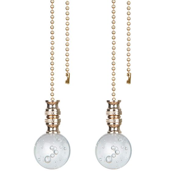 Ceiling Fan Pull Chain, Fan Pulls Set with Connector, 2 Pack 30mm Diameter Crystal Bubble Ball Fan Pull Chain