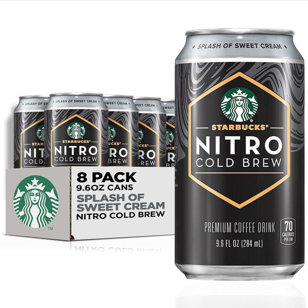 Starbucks Nitro Cold Brew Coffee, Splash of Sweet Cream, 9.6 fl oz Cans (8 Pack), Iced Coffee, Cold Brew Coffee, Coffee Drink