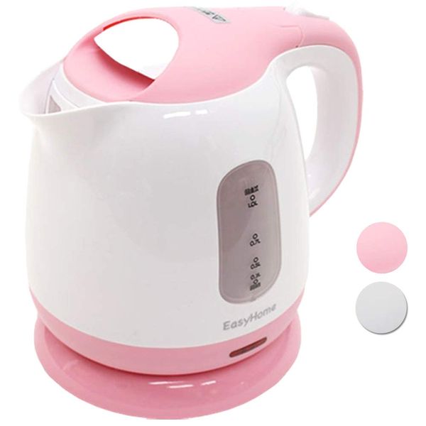 Hiro Corporation KTK-300-P Electric Kettle, Easy to See Contents with Guarantee, Empty Heating Prevention Function, 3.3 gal (1.0 L) Compact, Pink