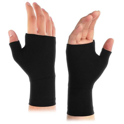 Geyoga 2 Pcs Compression Wrist Support Thumb Wrist Splint Breathable Wrist and Thumb Support Elastic Wrist Brace Hand Supports for Joint Pain for Women Men Sprain Sports, Black, Medium