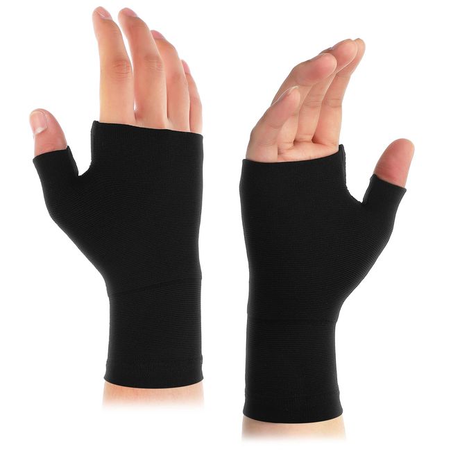 Geyoga 2 Pcs Compression Wrist Support Thumb Wrist Splint Breathable Wrist and Thumb Support Elastic Wrist Brace Hand Supports for Joint Pain for Women Men Sprain Sports, Black, Medium