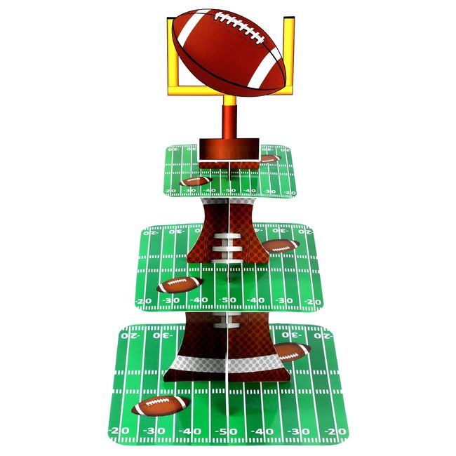 Football Theme Party Cupcake Stand Decorations, 3 Tier Party Cupcake Concession Stand Tower Sports Theme Birthday Party Dessert Stand for Kids Football Sports Party Supplies Decor (Football)