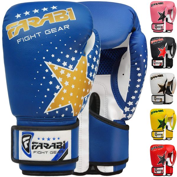 Farai Kids Boxing Gloves 6-oz Kickboxing Muay Thai Training MMA Sparring Gloves, Best Gloves for Training on Punching Bag, Focus Pads Practice (Blue, 6-oz)