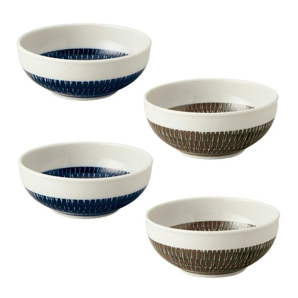 Tableware East Japanese Tableware, Medium Bowl, 5.1 inches (13 cm), Tobikanna Set of 4, Bowl, Salad Bowl, Tableware Set