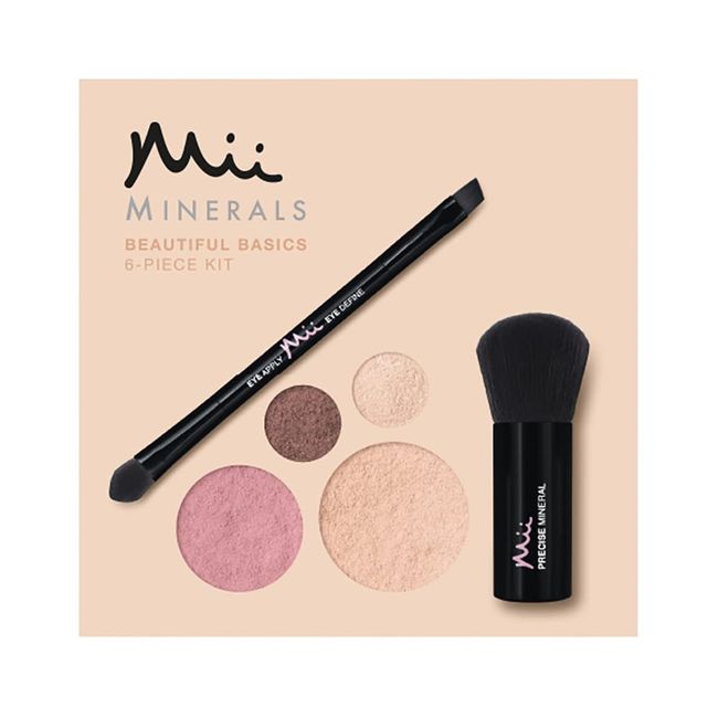 Mii Cosmetics | 100% Mineral Beautiful Basics Foundation, Eyeshadow, Blush & Brush Set | Highly Pigmented Colour, Suitable for All Skin Types, Great for Sensitive Skin | Pearl 00