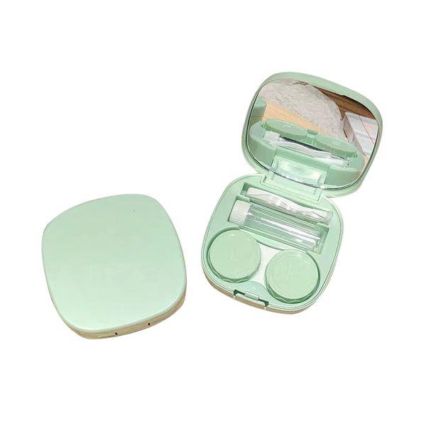 ZiSyouMa Contact Case, Upgraded Version with Mirror, Contact Lens Case, For Soft Lenses, Portable, Includes Storage Liquid Bottle, Leak Proof, Cute, Lightweight, Portable, White, green, Chinese