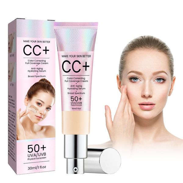 Cotensta CC Cream Foundation 30ml, Gesichtsteint Anpassung und Isolierung LSF50, Basisgrundierung vor dem Make-up, Feuchtigkeitsspendende Concealer-Creme, Helle Hautfarbe cc cream (light, 30ml)