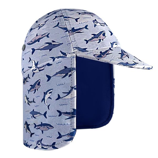 Gifts Treat Kids Legionnaires Hat, UPF 50+ Sun Protection Swim Cap Flap Hat in Shark Pattern for Kids, Quick Drying Boys Sun Hat with Neck Protection for Beach Seaside Pool, 2-4 Years