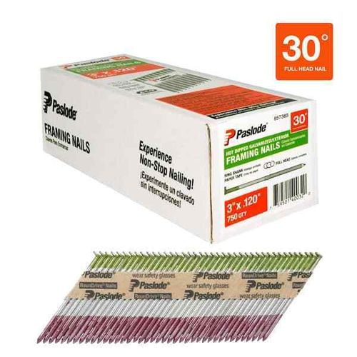3 x 0.120 Round Drive 30-Degree Steel Galvanized Shank Paper Tape Framing Nails
