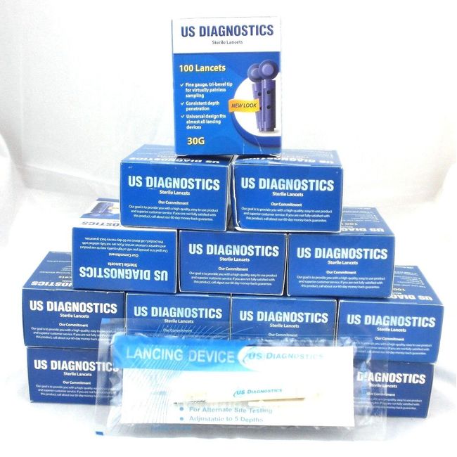 US Diagnostics Lancing Device & Lot 1400 30G Sterile Lancets NIP Exp 2021-2023