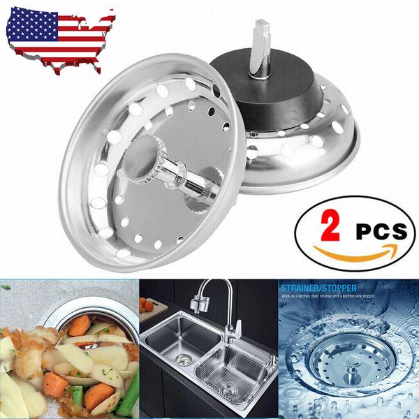 2 PACK Kitchen Sink Basket Strainer Stainless Steel and Drain Stopper Fits most