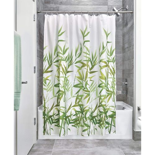 iDesign Anzu Fabric Shower Curtain, Water-Repellent Bath Liner for Kids', Guest, College Dorm, Master Bathroom, 72" x 72", Green