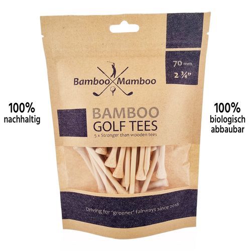 BambooMamboo Golf Tees Bamboo 70 mm 50 Pieces / 150 Pieces - Natural Premium Wood 2 3/4 Inch - 100% Biodegradable (Pack of 150)