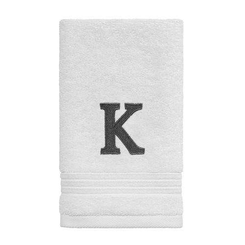 Avanti Linens - Monogram Embroidered Fingertip Towel, 100% Cotton, K, White/Gray, 18.00" x 11.00"