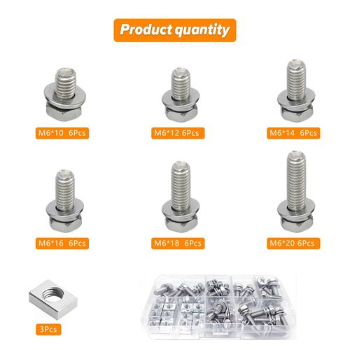 KHGUZ 36PCS Motorcycle Battery Terminal Bolts and Nuts Assortment Kit, M6 x 10/12/14/16/18/20mm Motorbike Screw Square Nut Set, Stainless Steel Bicycle Battery Nut Bolt for ATV Bike Scooter