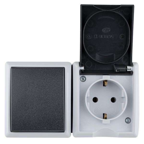REV AquaForm, 0510231777 Socket - A/W Switch Combination, IP44, Double Pole, Surface-Mounted, Horizontal, Grey