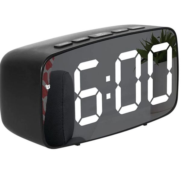 TFUFR Digital LED Alarm Clock Mirror Clock with Temperature & Date Calendar, Snooze, Adjustable Brightness, Voice Control Night Mode Bedside Alarm Clocks for Bedroom, Office (Black)