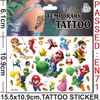 4 Sheets Super Mario Temporary Tattoo for Funs, 100+pcs Fake Waterproof Temporary Tattoo Super Marios Sticker for Boy Girl Teens Birthday Party Bags Fillers Favors Supplies Gifts Goodies Decoration