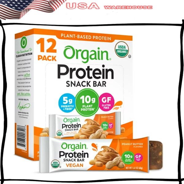 Orgain Organic Plant Based Protein Snack Bar Peanut Butter, 16.9oz, 12 Count