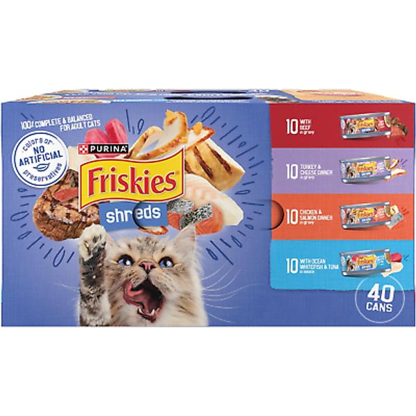 Purina Friskies Wet Cat Food Variety Pack, Shreds  (Pack of 40) 5.5 Oz