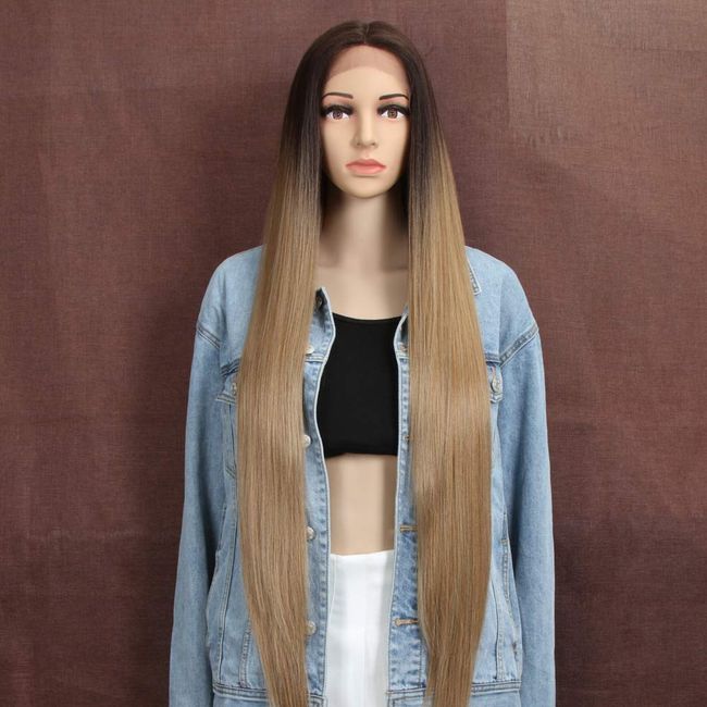 Style Icon Lace Front Wigs 37" Super Long Silky Straight Hair Wigs For Women Soft Hair Replacement Synthetic Wigs (37 Inch, TT6/23C)