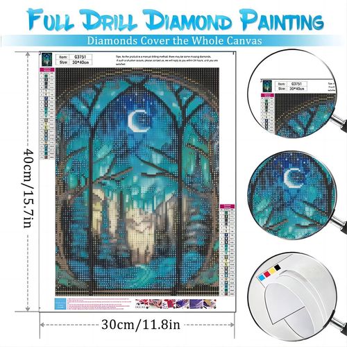 bleihum Starry Night Diamond Painting Kits- Tree Diamond Art for Adults,Gem Painting Crafts for Adults Home Wall Decor,DIY 5D Gem Art Moon Perfect for Relaxation(12x16 Inch)