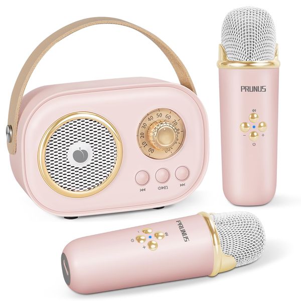 Mini Karaoke Machine for Kids&Adults,Portable Bluetooth Speaker with 2 Wireless Microphones and Stereo Sound Enhanced Bass,Gifts for Girl 3 4 5 6 7 8 9 10 11 12+ Years Old Home Party (Pink)