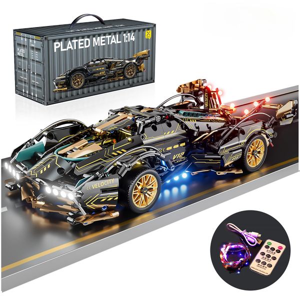 PinkBee Sport Car Building Block Sets for Adults,Race Car with LED Lights Collectible 1:14 Model Scale Engineering Toy Birthday Gifts for Men Teens Boys 8+ 8-12 12-16 12 13 14 (967 PCS)