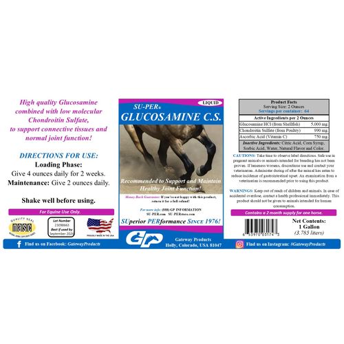SU-PER Glucosamine C.S. Horse Joint Supplement - Supports Healthy Joints and Inflammatory Response in Horses - 1 Gallon, Liquid