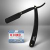 BRV MEN Professional GERMAN Steel Straight Edge Barber Razor - 100 Lord Platinum Single Edge Razor Blades - 100% German Stainless Steel Shavette - Shaving Knife For Men and Women - Black