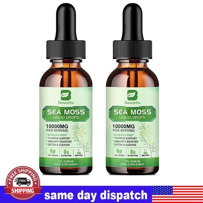 2X 60ML Sea Moss -1000mg Irish Sea Moss Liquid Drops with Burdock Root Supplemen