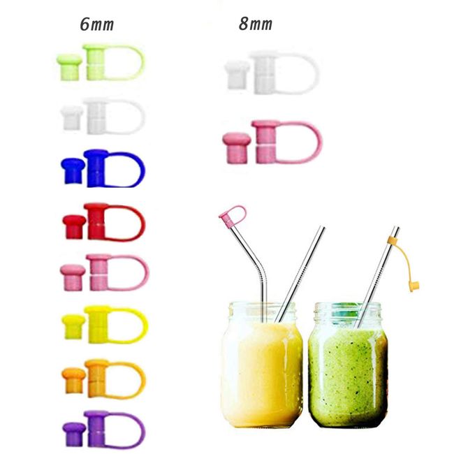 8mm Food Grade Silicone Straws Tips Cover Soft Reusable Metal