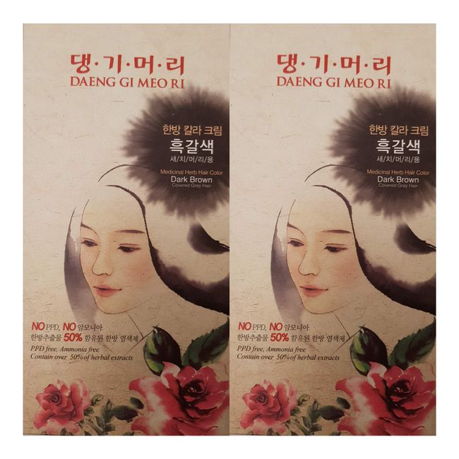 Daeng Gi Meo Ri – Korean Herbal Hair Dye Color Cream [Dark Brown] (2-PACK) - PPD-Free Gray Coverage, Hair Protection, High-Keratin Formula, 8.47 Oz