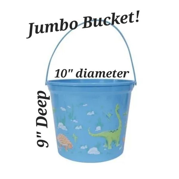 Jumbo Plastic Easter Basket Blue Bucket With Dinosaurs - Spritz 9" Deep 10" Diam