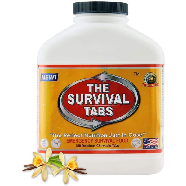 Survival Tabs 15 Day 180 Tabs Emergency Food Survival Food Meal Replacement MREs Gluten Free and Non-GMO 25 Years Shelf Life Long Term Food Storage - Vanilla Flavor