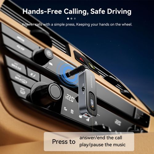 Bluetooth Receiver for Car, Noise Cancelling 3.5mm AUX Bluetooth Car Adapter, Wireless Audio Receiver Transmitter for Home Stereo/Wired Headphones Airplane, Gray