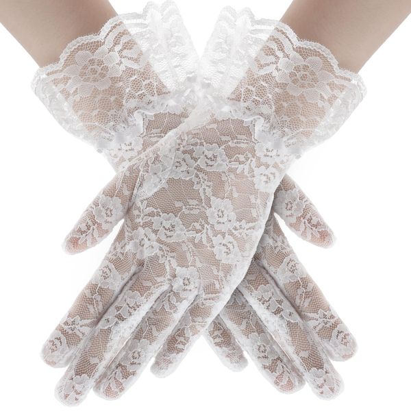 anpiwshjo White Lace Gloves, Tea Party Gloves, Wedding Gloves, White Opera Gloves, Evening Gloves, Lace Gloves Women, White Tea Gloves Women, 1950s Accessories for Women