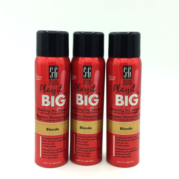 3 Cans Salon Grafix BLONDE Hair Play it Big VOLUMIZING Dry Shampoo 1.7 oz Spray