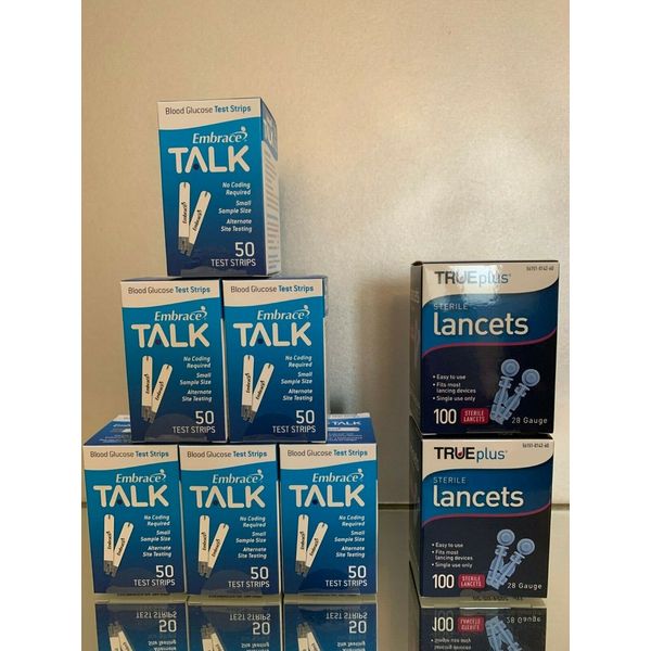 Embrace TALK Blood Glucose Test Strips 300 CT Omnis EXP 01/05/2025 + 100 LANCETS