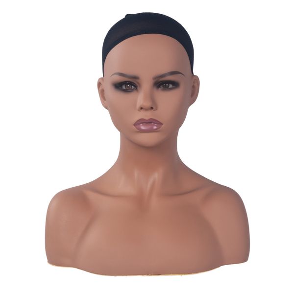 Forever Young Professional Female Mannequin Head Bust Tanned Skin Display Stand for Wigs Jewellery Headphones